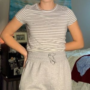 Gray and White striped cropped t-shirt